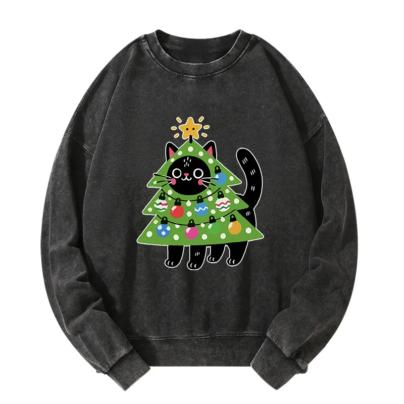 Tokyo-Tiger Christmas Tree Cat Washed Sweatshirt