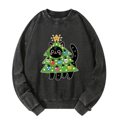 Tokyo-Tiger Christmas Tree Cat Washed Sweatshirt