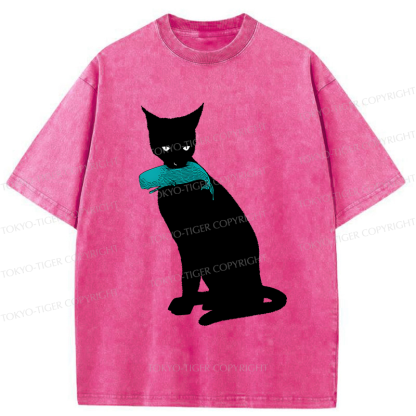 Tokyo-Tiger Cat Eats Whale Washed T-Shirt