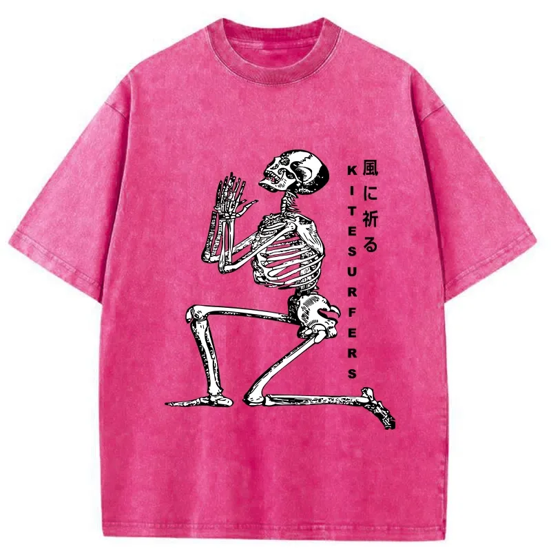 Tokyo-Tiger Kneeling Praying Skeleton Washed T-Shirt