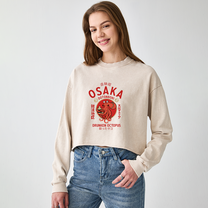 Tokyo-Tiger Drunken Octopus Japan Washed Crop Sweatshirt