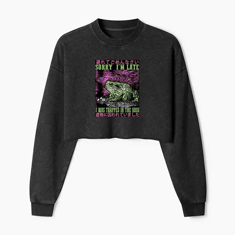 Tokyo-Tiger Frogs Trapped In The Void Washed Crop Sweatshirt