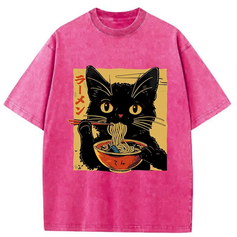 Tokyo-Tiger Cat Enamored Of Ramen Washed T-Shirt