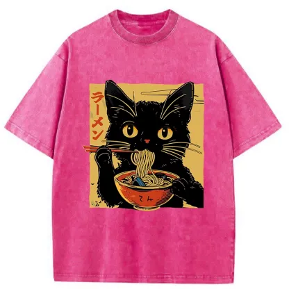 Tokyo-Tiger Cat Enamored Of Ramen Washed T-Shirt