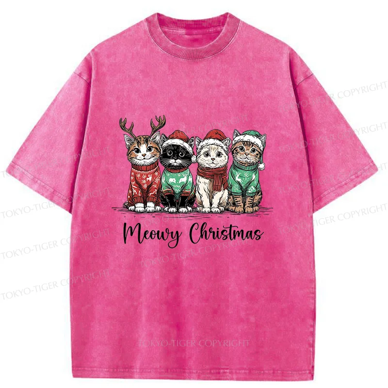 Tokyo-Tiger Four Kittens Christmas Washed T-Shirt