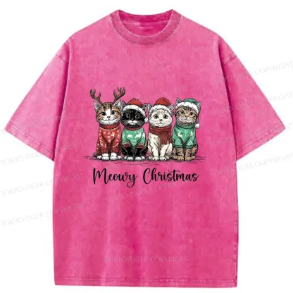 Tokyo-Tiger Four Kittens Christmas Washed T-Shirt