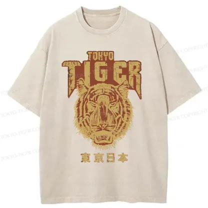 Tokyo-Tiger Retro Tiger Japanese Washed T-Shirt