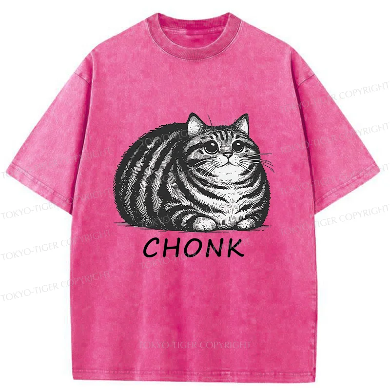 Tokyo-Tiger Fat Cat Funny Washed T-Shirt