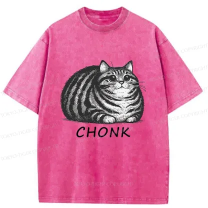 Tokyo-Tiger Fat Cat Funny Washed T-Shirt
