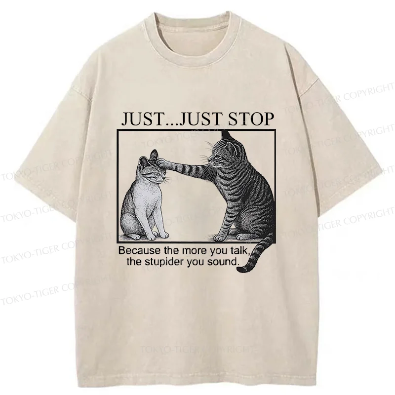 Tokyo-Tiger Stop Talking Cat Washed T-Shirt