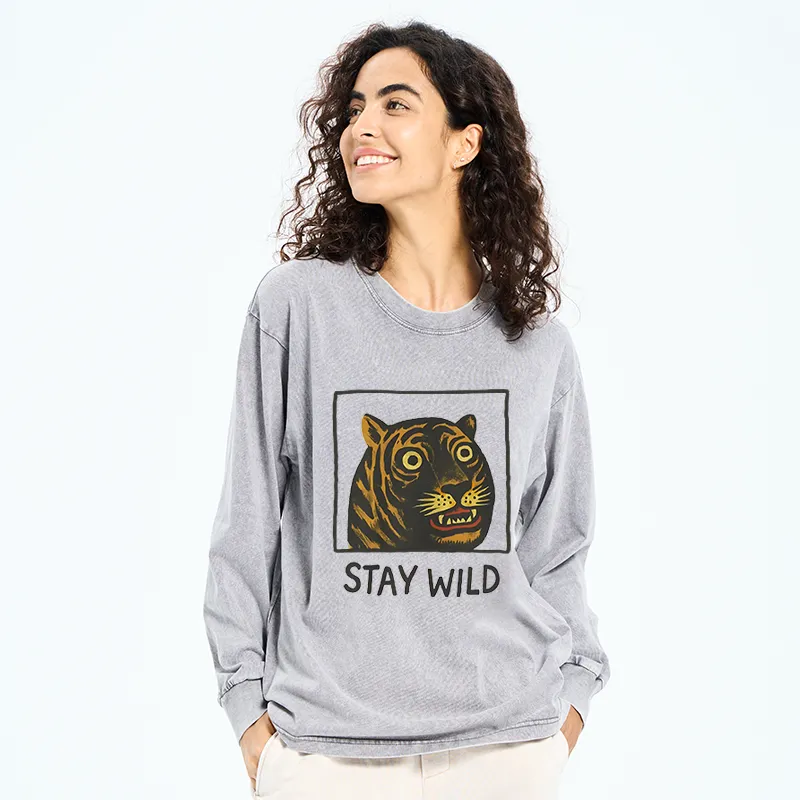 Tokyo-Tiger Silly And Cute Tiger Washed Long Sleeve T-Shirt