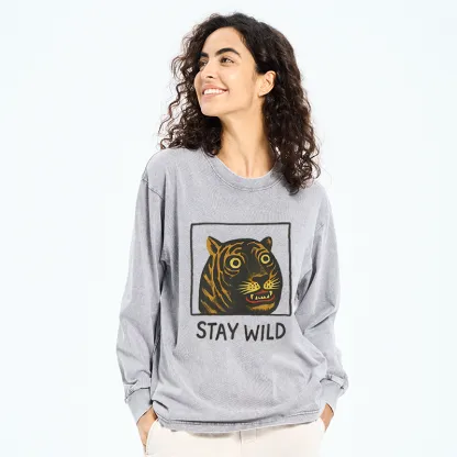 Tokyo-Tiger Silly And Cute Tiger Washed Long Sleeve T-Shirt