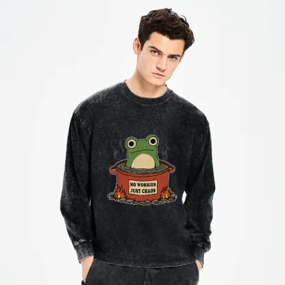 Tokyo-Tiger Frog：No Worries，Just Chaos Washed Long Sleeve T-Shirt