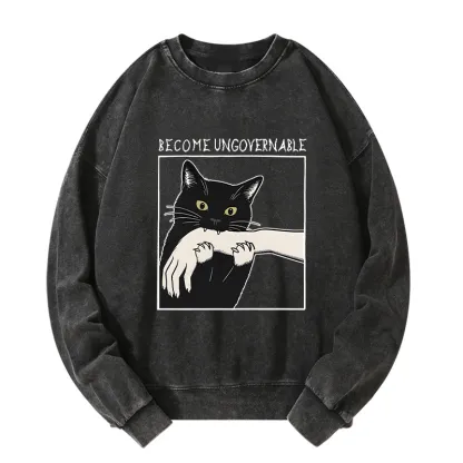 Tokyo-Tiger Black Cat Biting Washed Sweatshirt