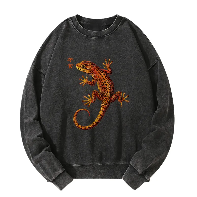 Tokyo-Tiger Retro Gecko Funny Washed Sweatshirt