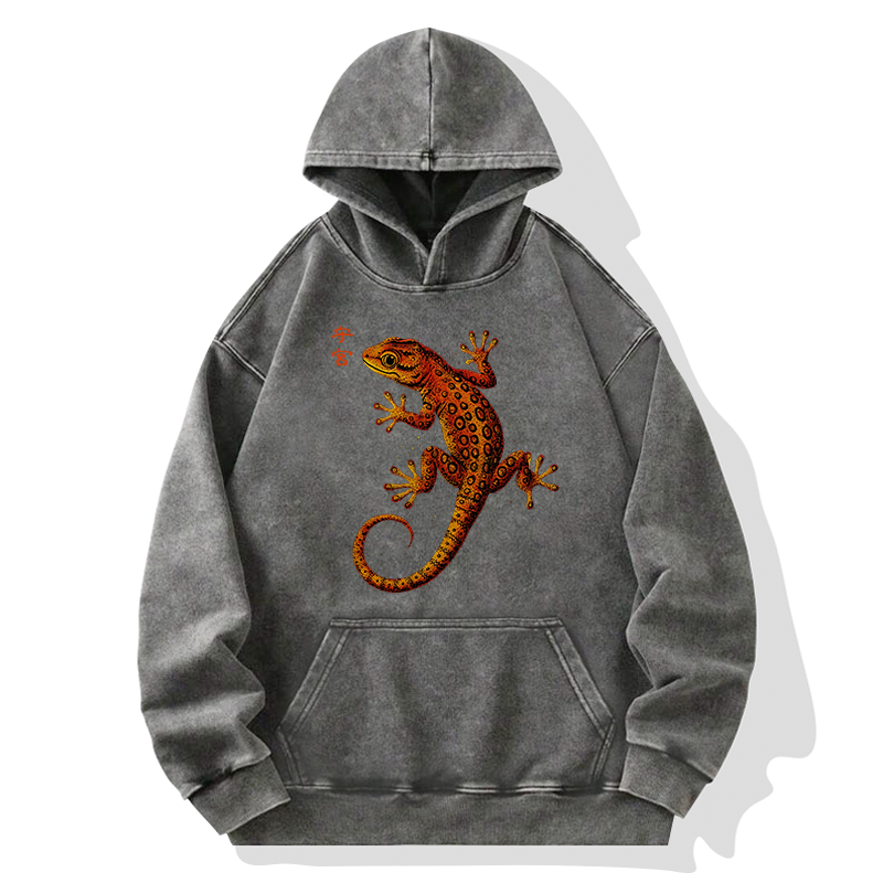 Tokyo-Tiger Retro Gecko Funny Washed Hoodie