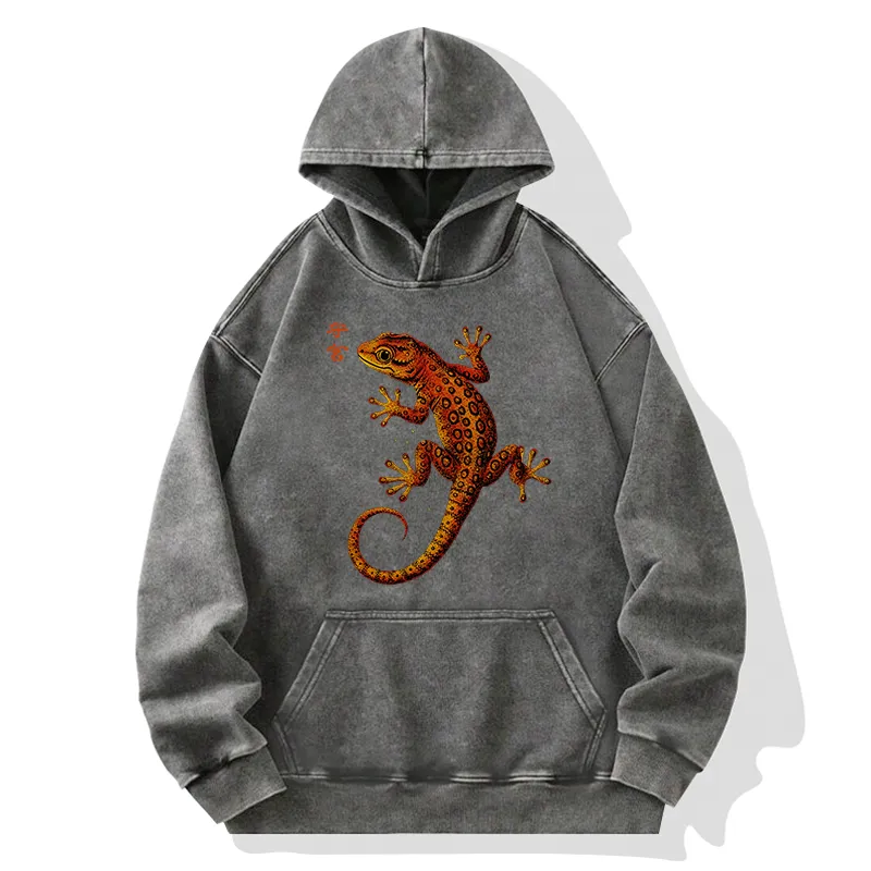 Tokyo-Tiger Retro Gecko Funny Washed Hoodie