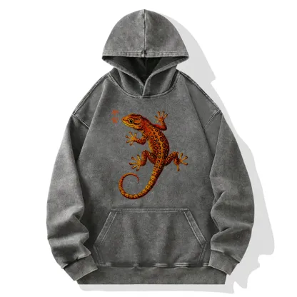 Tokyo-Tiger Retro Gecko Funny Washed Hoodie