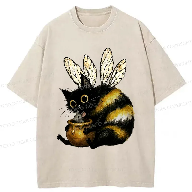 Tokyo-Tiger Cute CatBee Washed T-Shirt