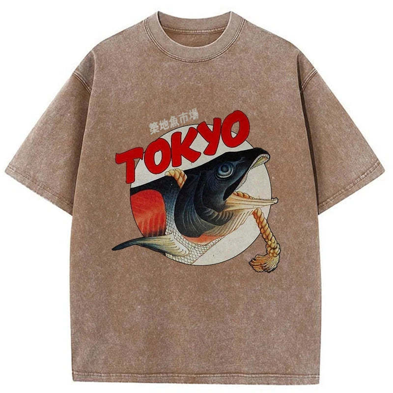 Tokyo-Tiger Vintage Japanese Tsukiji Fish Market Washed T-Shirt Sale