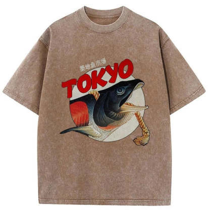 Tokyo-Tiger Vintage Japanese Tsukiji Fish Market Washed T-Shirt