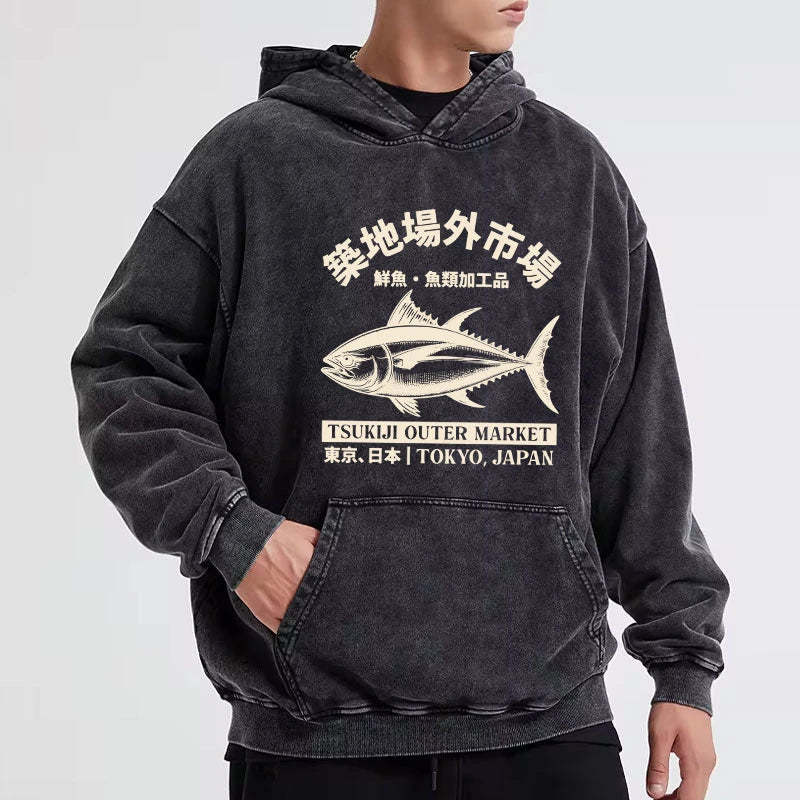 Tokyo-Tiger Japan Tsukiji Fish Market Washed Hoodie