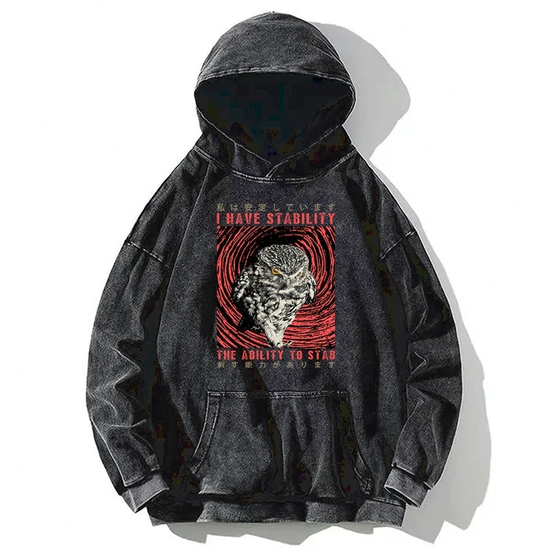 Tokyo-Tiger I Have Stability Owl Washed Hoodie