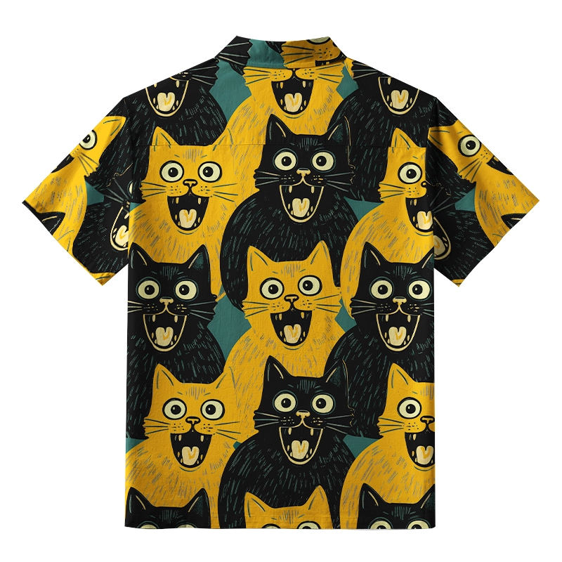 Tokyo-Tiger Yellow Cat And Black Cat Button-up Shirt