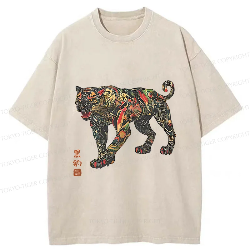 Tokyo-Tiger Traditional Japanese Black Panther Washed T-Shirt