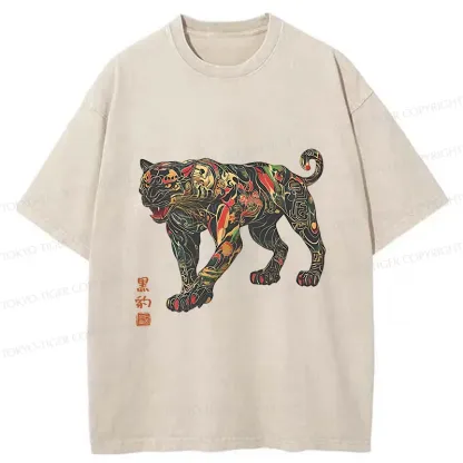 Tokyo-Tiger Traditional Japanese Black Panther Washed T-Shirt