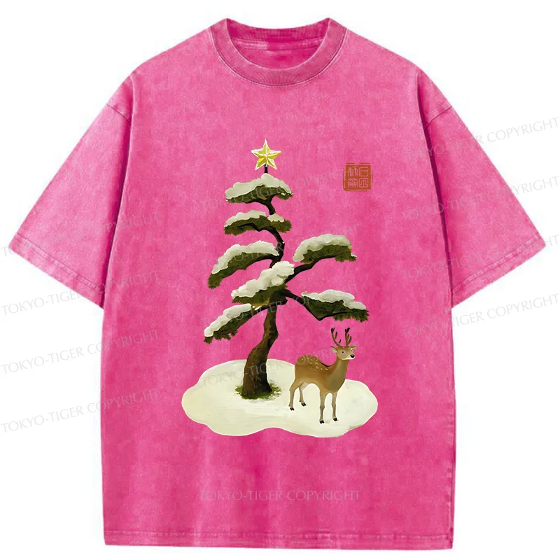 Tokyo-Tiger Pine And Cypress Christmas tree Washed T-Shirt
