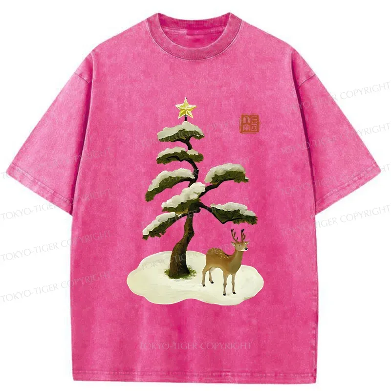 Tokyo-Tiger Pine And Cypress Christmas tree Washed T-Shirt Sale