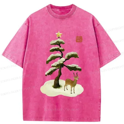 Tokyo-Tiger Pine And Cypress Christmas tree Washed T-Shirt
