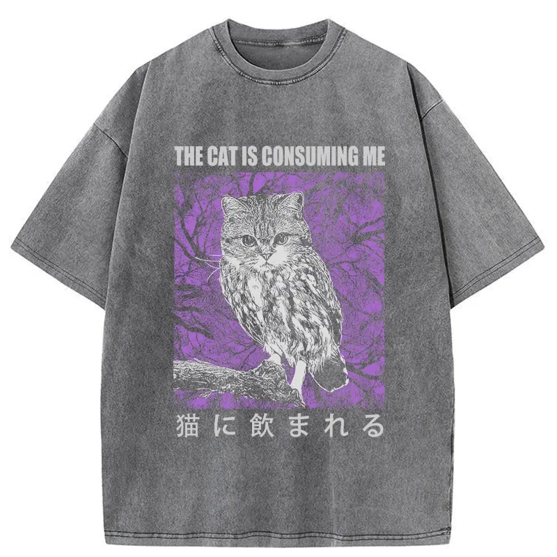 Tokyo-Tiger The Cat Is Consuming Me Washed T-Shirt