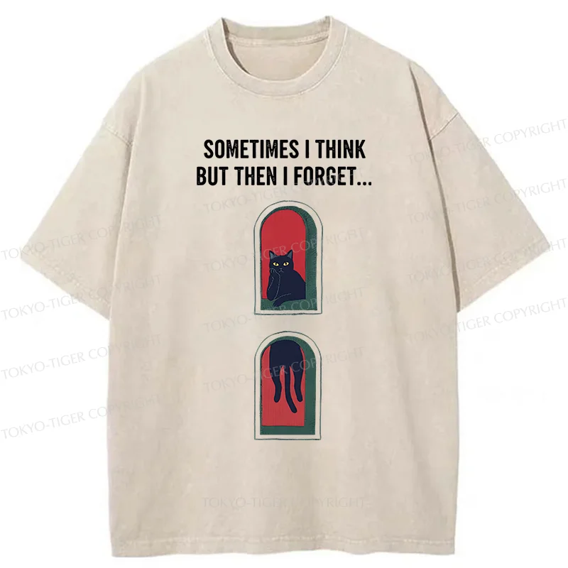 Tokyo-Tiger Thinking Black Cat Washed T-Shirt