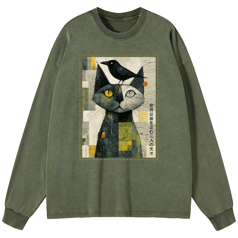 Tokyo-Tiger The Cat And The Crow Are Planning To Rule The World Washed Long Sleeve T-Shirt