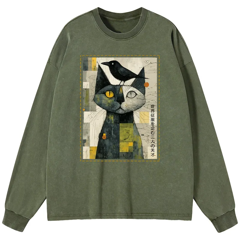 Tokyo-Tiger The Cat And The Crow Are Planning To Rule The World Washed Long Sleeve T-Shirt