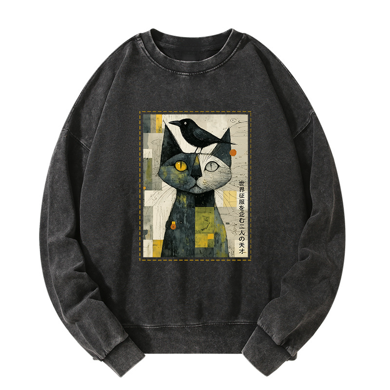Tokyo-Tiger The Cat And The Crow Are Planning To Rule The World Washed Sweatshirt