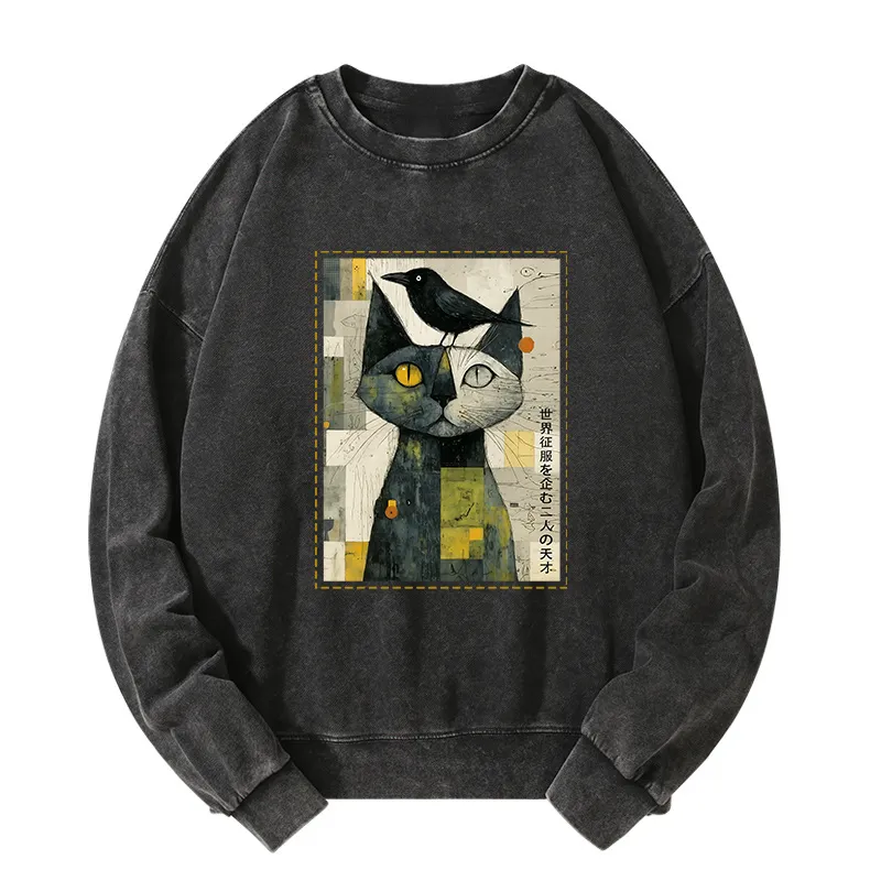 Tokyo-Tiger The Cat And The Crow Are Planning To Rule The World Washed Sweatshirt