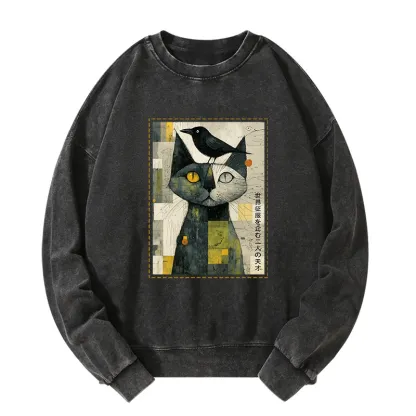Tokyo-Tiger The Cat And The Crow Are Planning To Rule The World Washed Sweatshirt