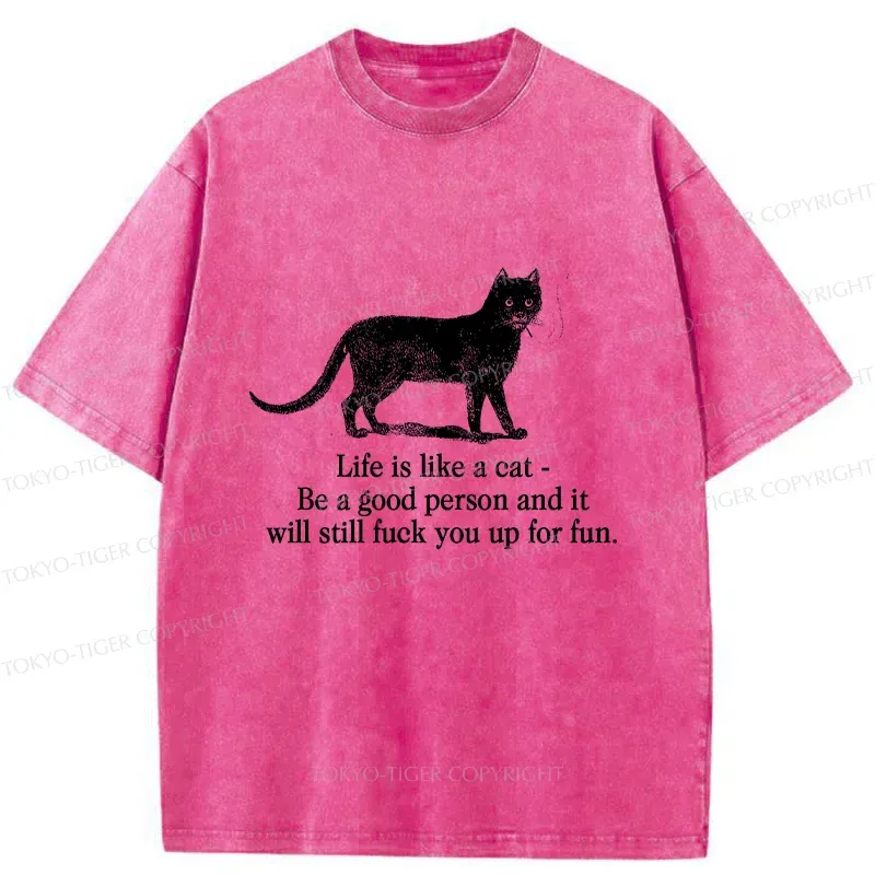 Tokyo-Tiger Life Is Like A Cat Washed T-Shirt