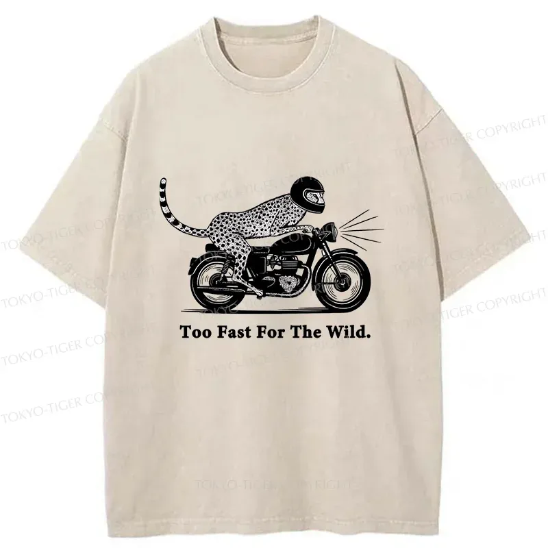 Tokyo-Tiger Cheetah Riding A Motorcycle Washed T-Shirt Sale