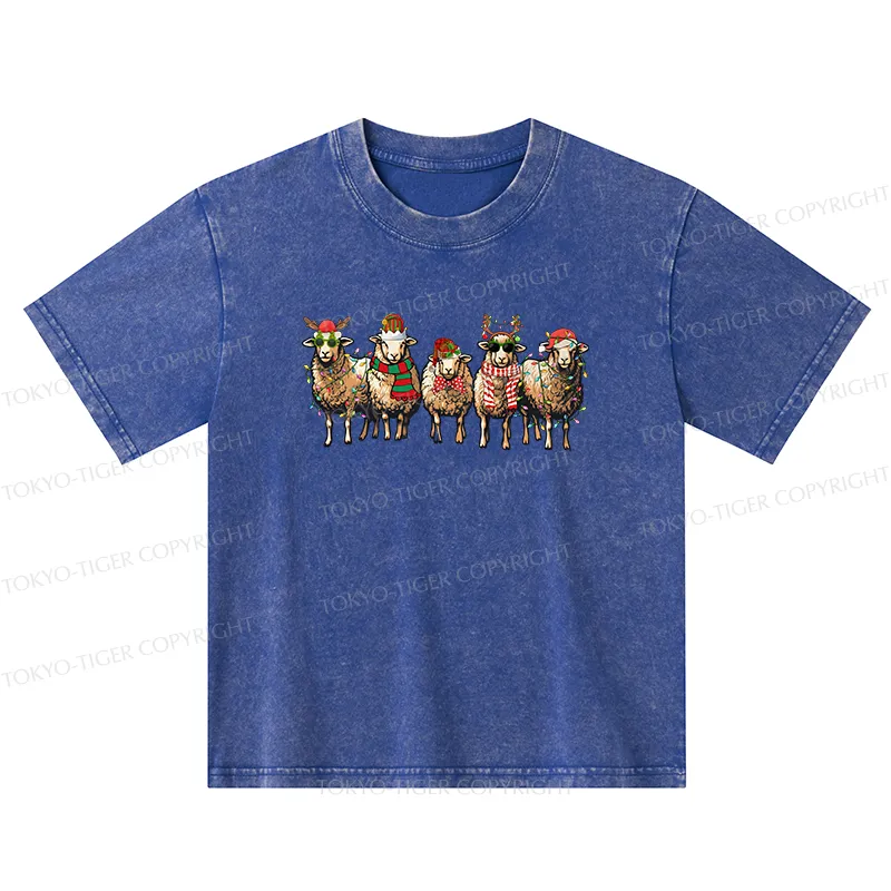 Tokyo-Tiger Christmas Sheep Kids Washed T-Shirt