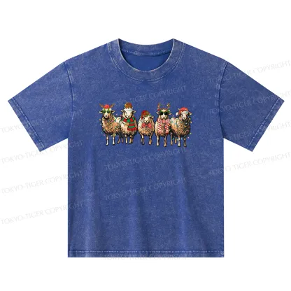 Tokyo-Tiger Christmas Sheep Kids Washed T-Shirt