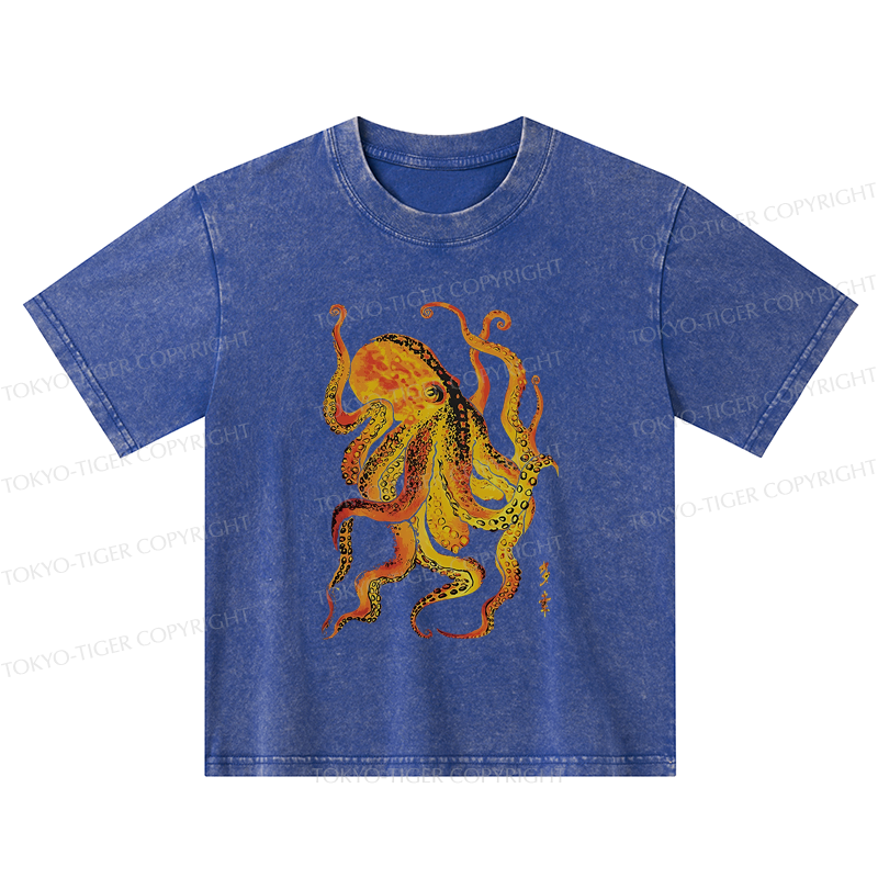 Tokyo-Tiger Deep Sea Gorgeous Octopus Kids Washed T-Shirt