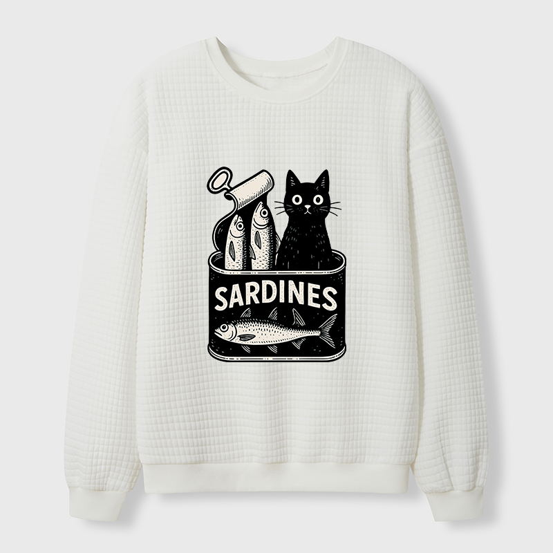 Tokyo-Tiger Cat And Canned Fish Waffle Sweatshirt