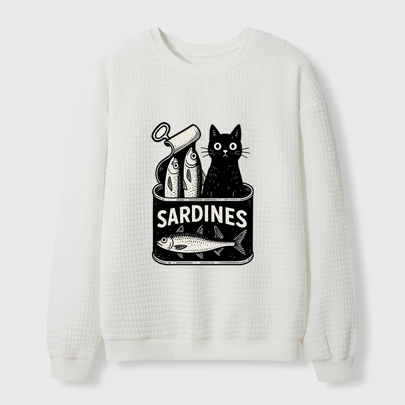 Tokyo-Tiger Cat And Canned Fish Waffle Sweatshirt