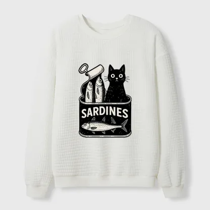 Tokyo-Tiger Cat And Canned Fish Waffle Sweatshirt