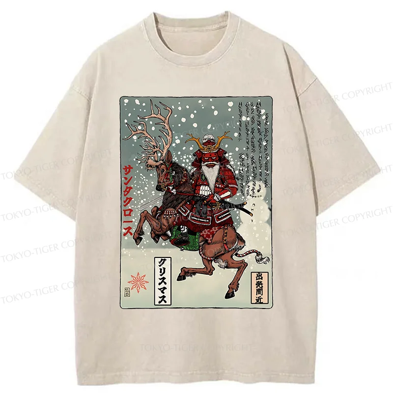 Tokyo-Tiger Ukiyo-e Santa Claus Washed T-Shirt