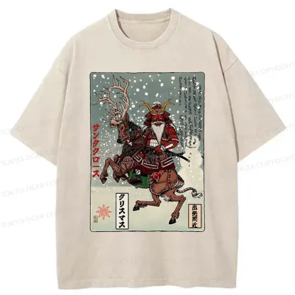 Tokyo-Tiger Ukiyo-e Santa Claus Washed T-Shirt